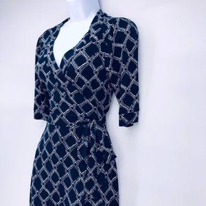 Merona XS Navy Wrap Dress 3/4 Sleeve Women Professional Flattering Classic